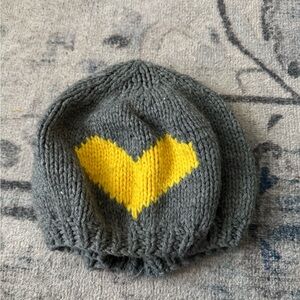 Gray and Yellow Heart Knit Beanie for Adults